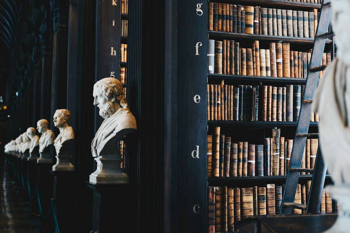 Law library with marble busts